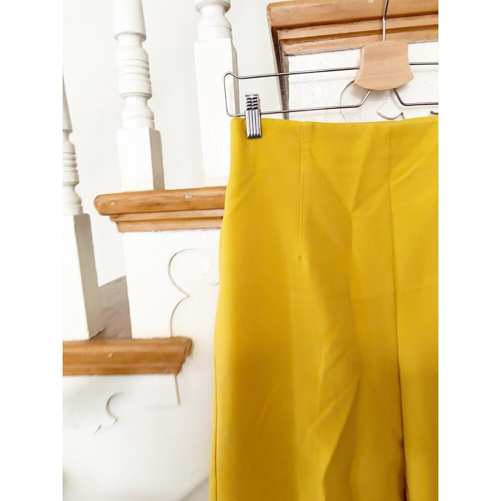 Zara High Waisted Wide Leg Cropped Pants Yellow Side Zip Trouser Size M - Picture 3 of 8